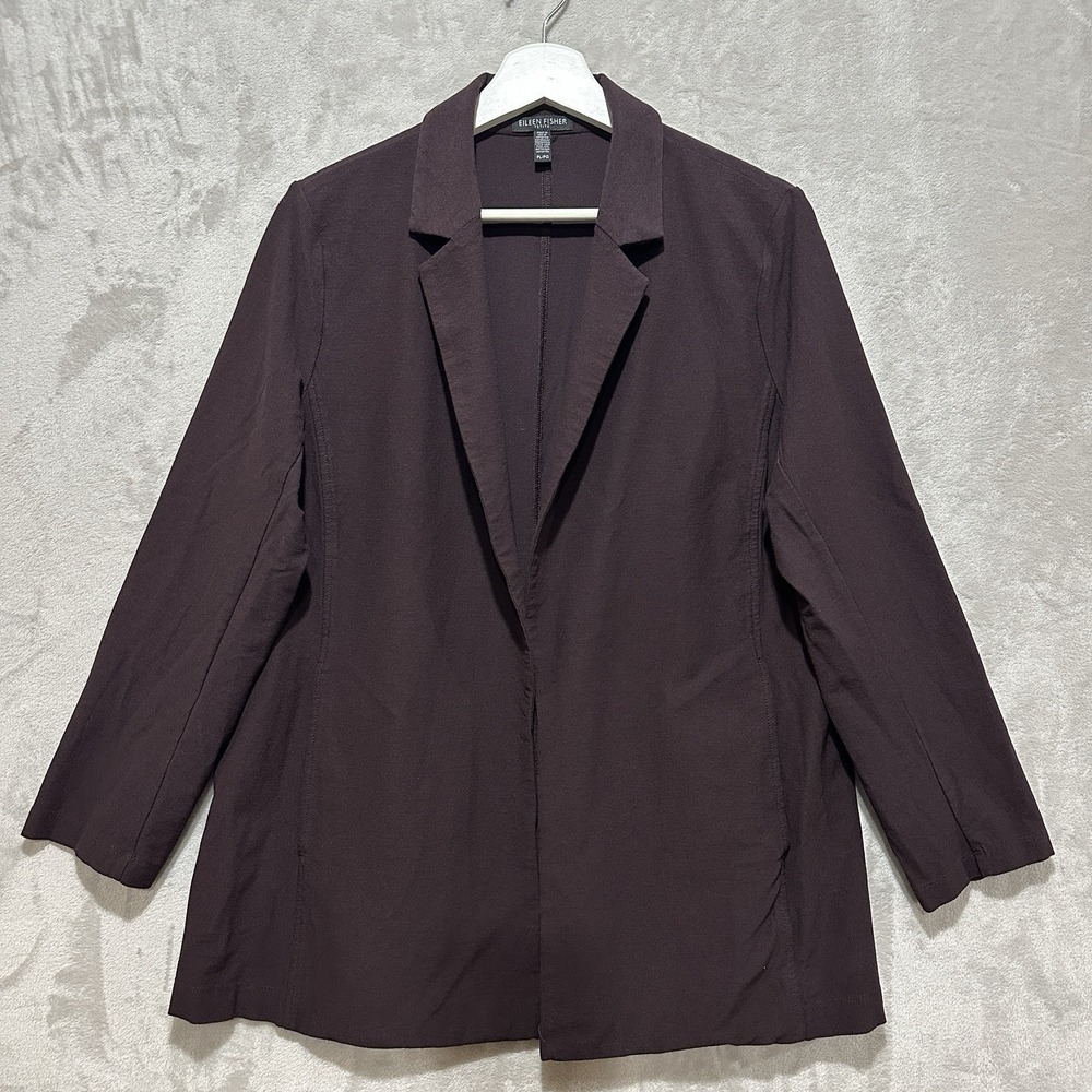 EILEEN FISHER Women's Open Jacket Size PL/PG Dark Brownstone Stretch‎ Crepe